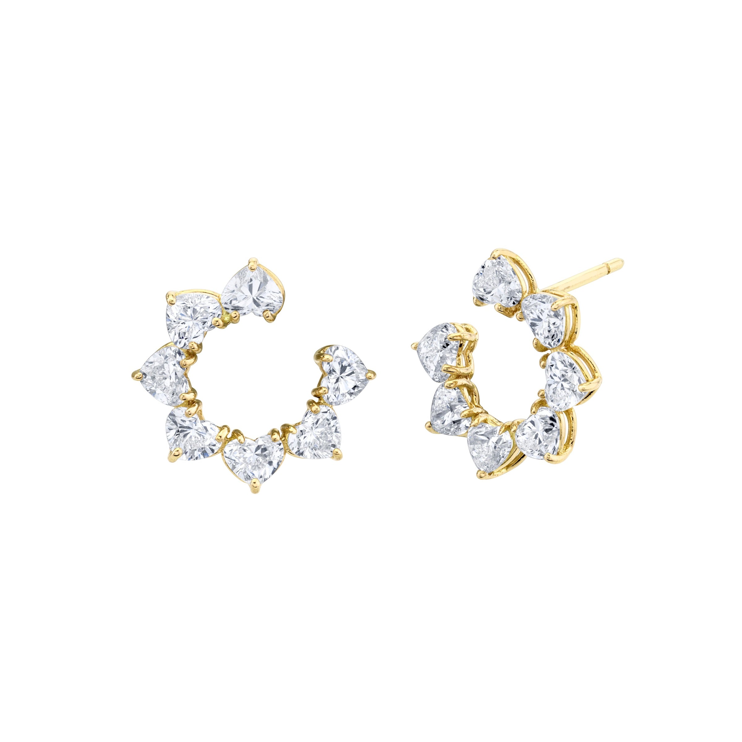 Heart Shape Diamonds Open Ended Earrings in 18k Yellow Gold