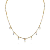 18K Yellow Gold Necklace with Emerald Cut Diamond Charms
