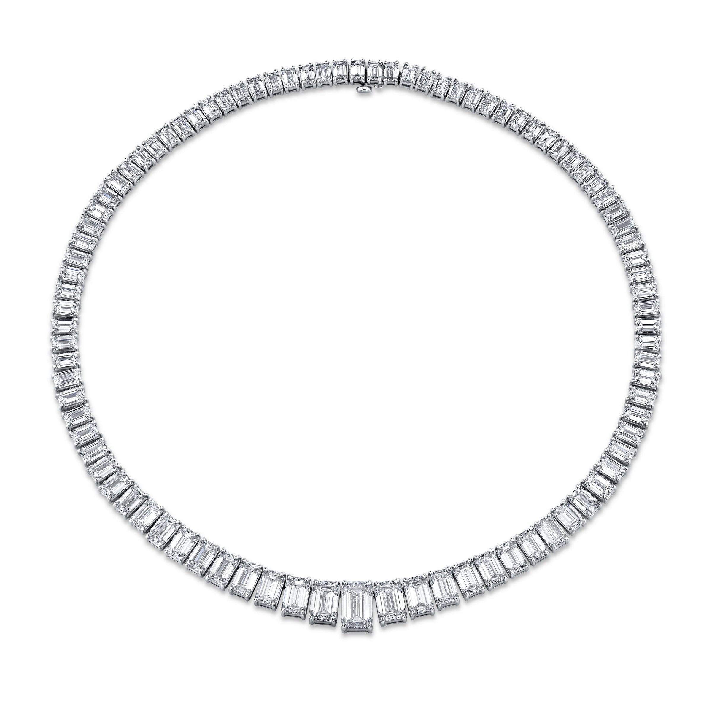 Emerald Cut Diamond Graduated Riviera Necklace