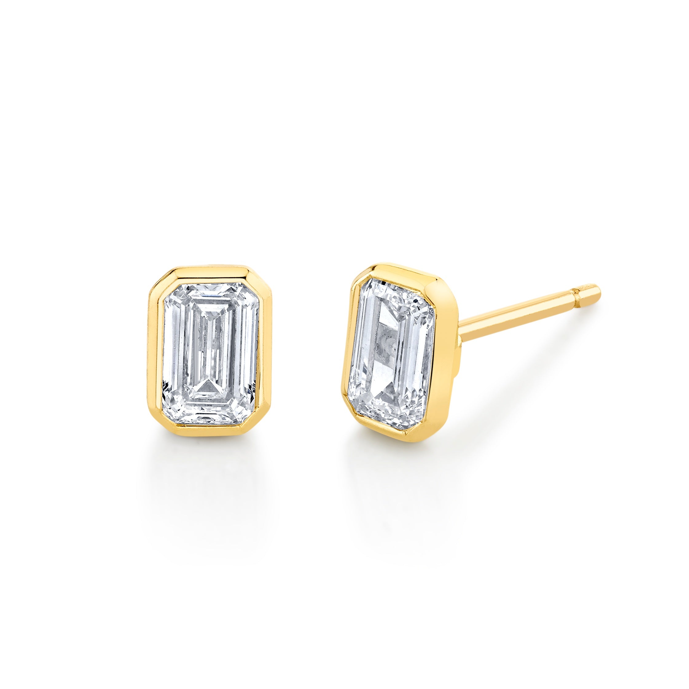Emerald Cut Bezel Set Studs