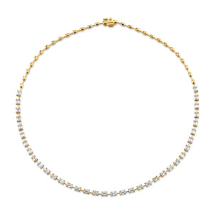 18k Yellow Gold Bar Necklace with Emerald Cut Diamonds