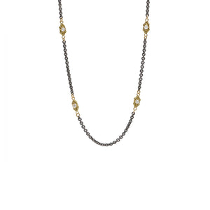 Grey / White Sapphire and Champagne Diamond Scroll Necklace
