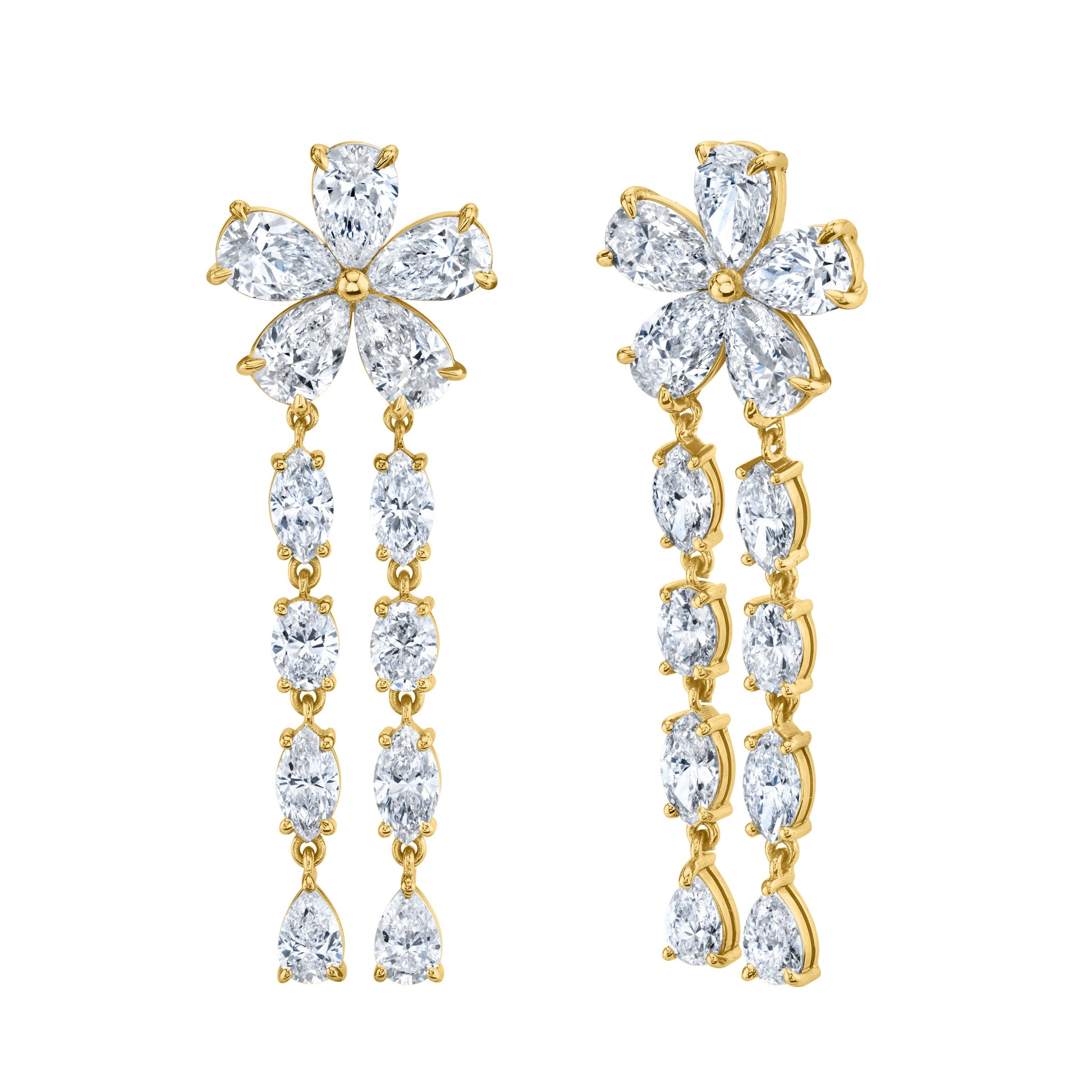 Pear Shape Diamond Floret Dangle Earrings