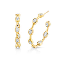 Oval Diamond Bezel Set Hoop Earrings