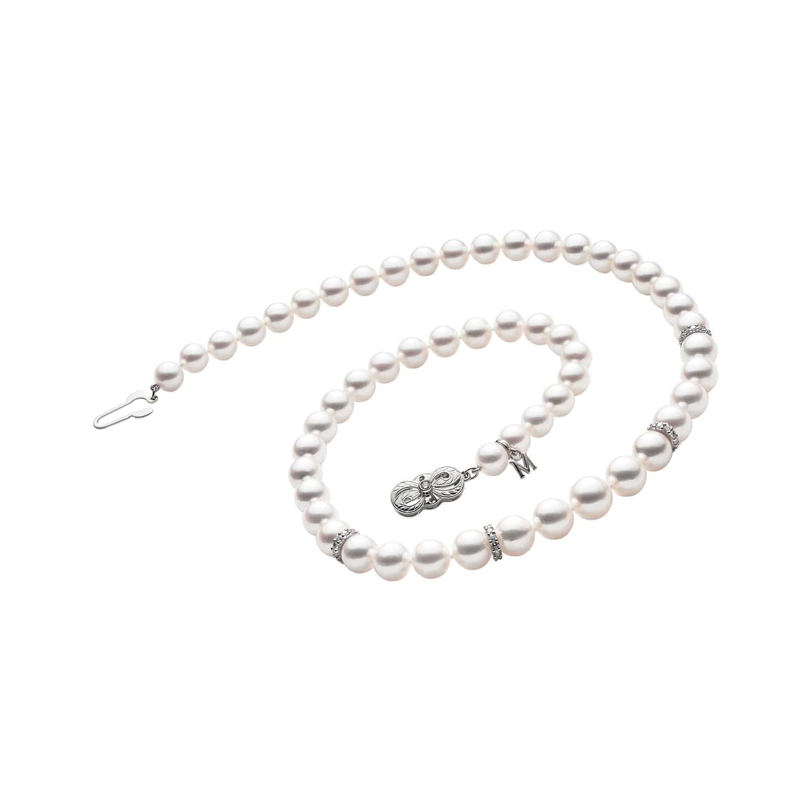 Akoya Cultured Pearl Graduated Strand Necklace with Diamond Rondelles