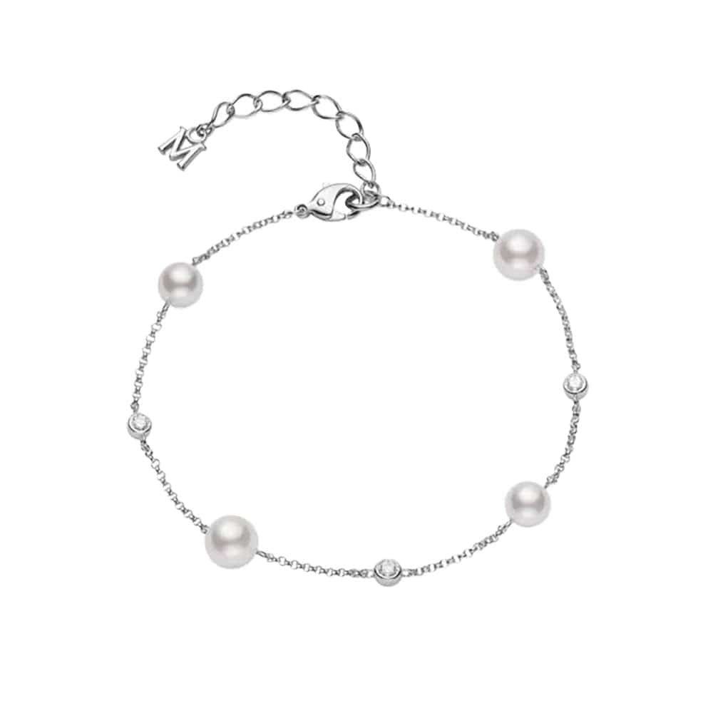 Akoya Pearl and Diamond Station Bracelet