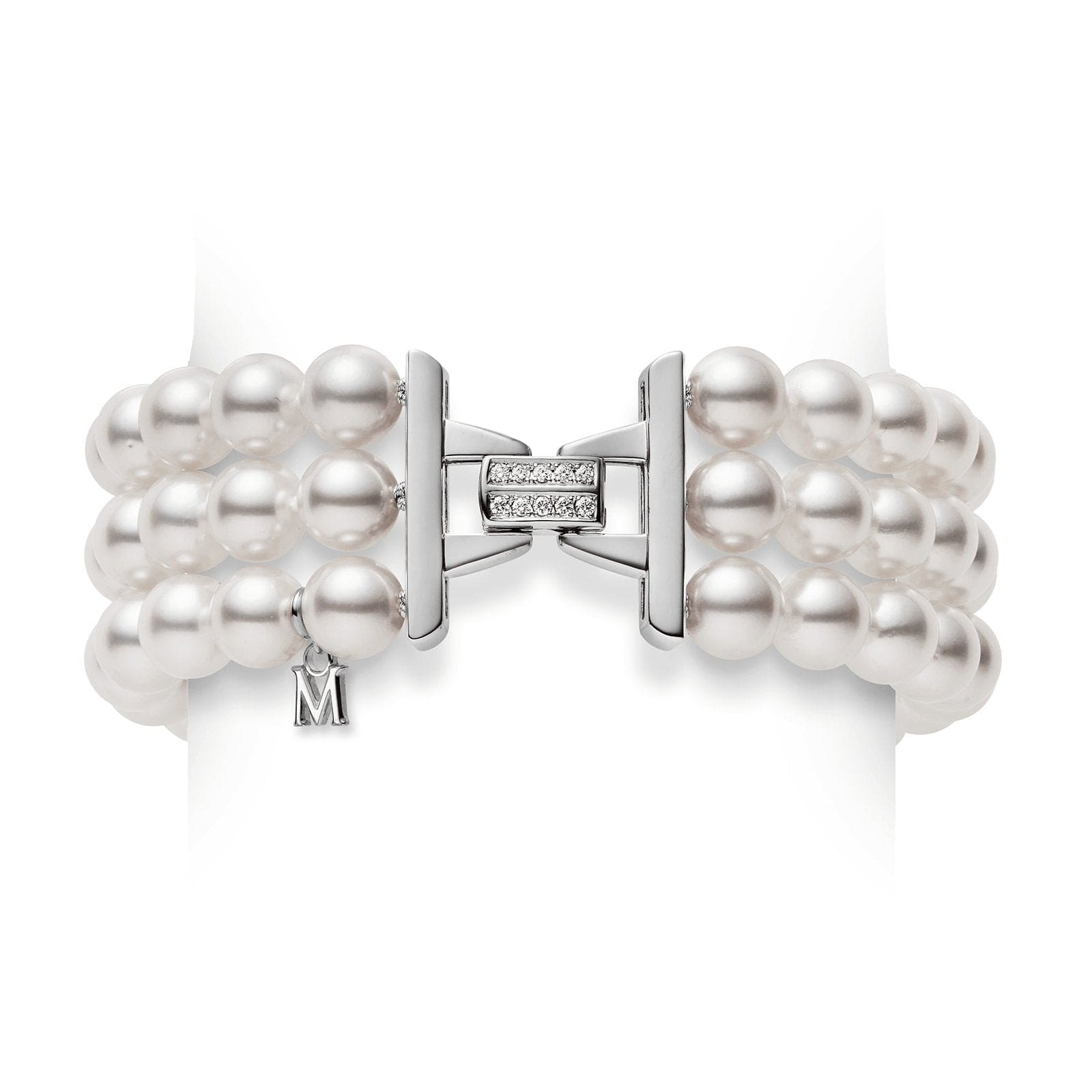 Akoya Cultured Pearl and Diamond Triple Strand Bracelet