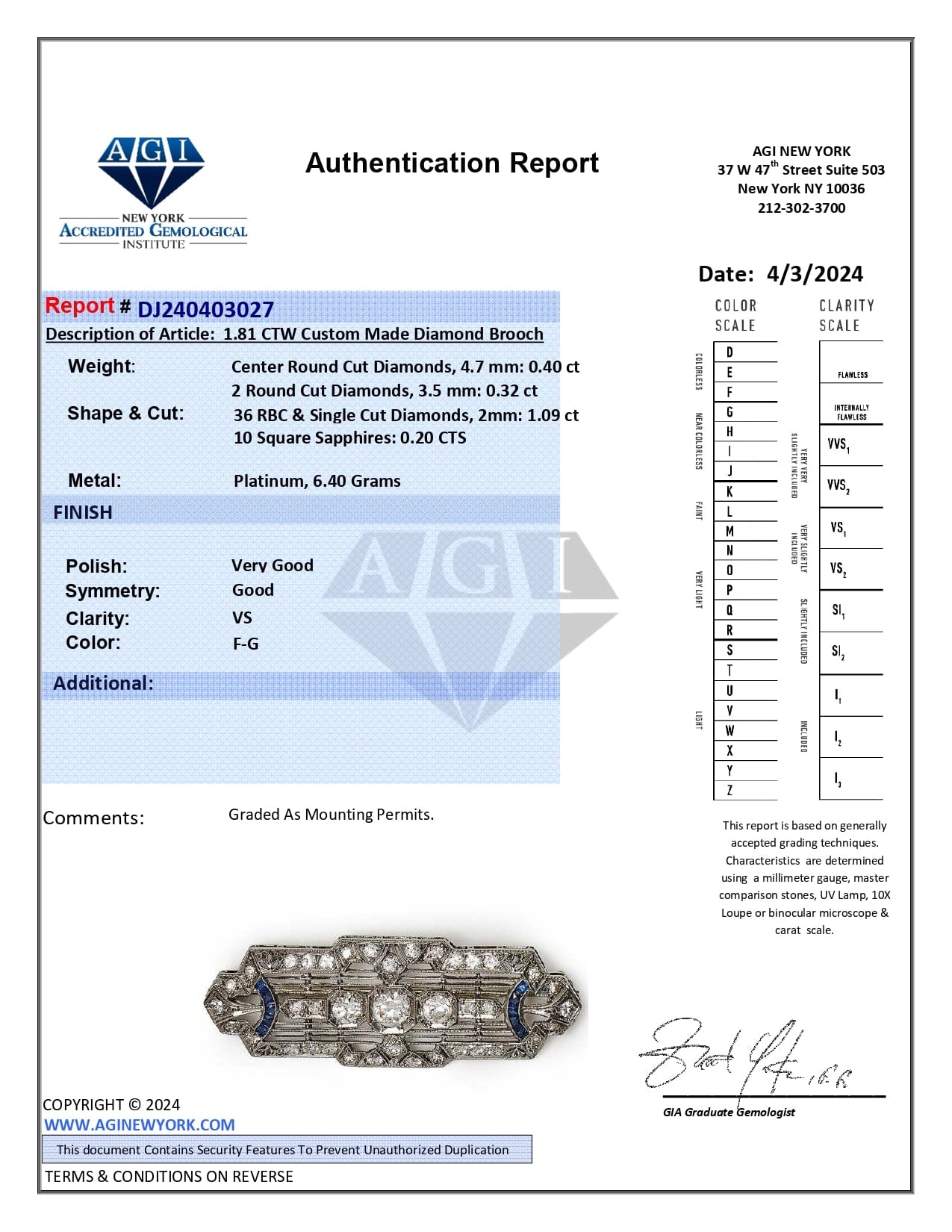 Sapphire and Diamond Art Deco Brooch
