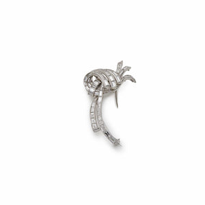 Baguette-Cut Diamond Brooch
