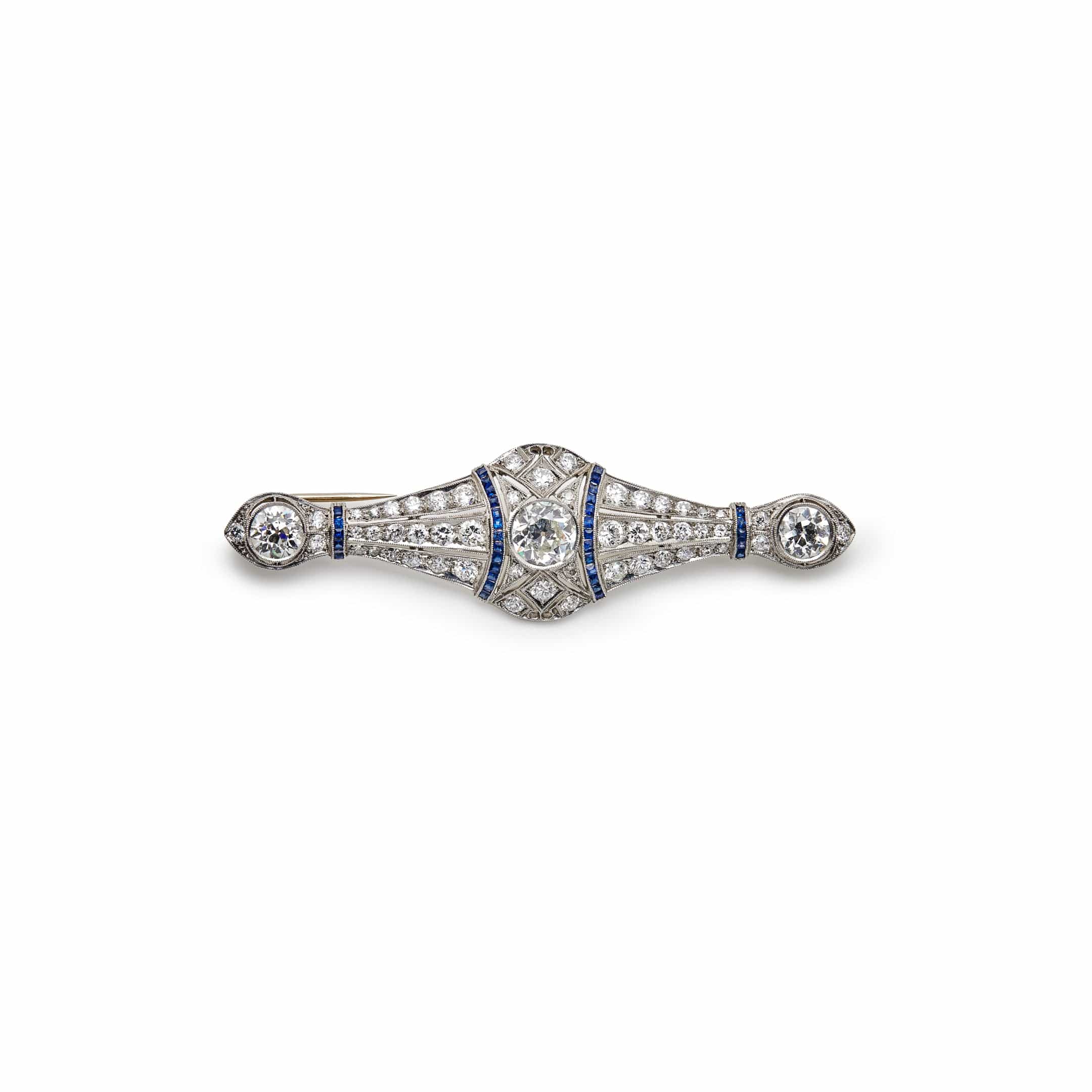 Antique Brooch Platinum, Diamonds, and Sapphires