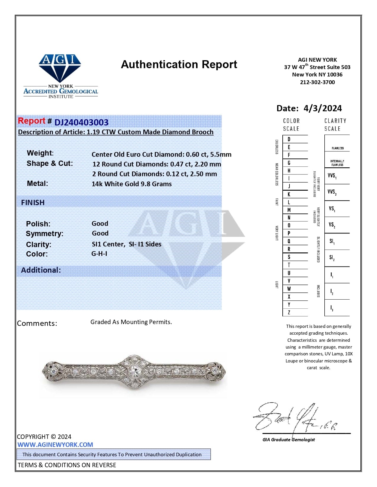 Antique White Gold and Diamond Pin