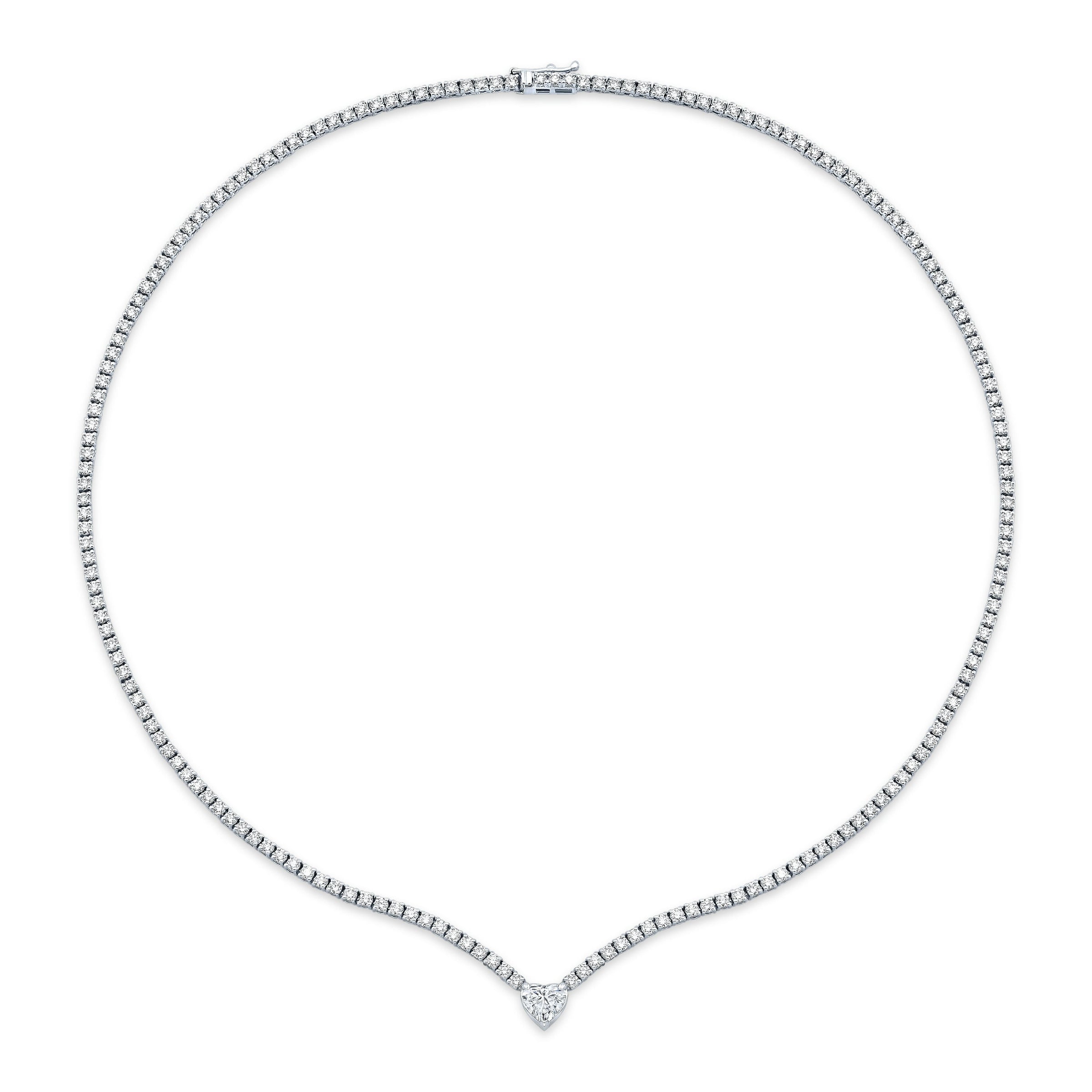 Diamond Necklace with Heart Shape Center Stone