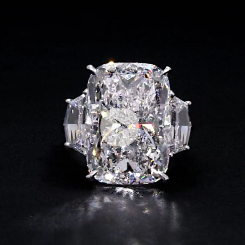 16.71 Carat Cushion Diamond 3-Stone Ring