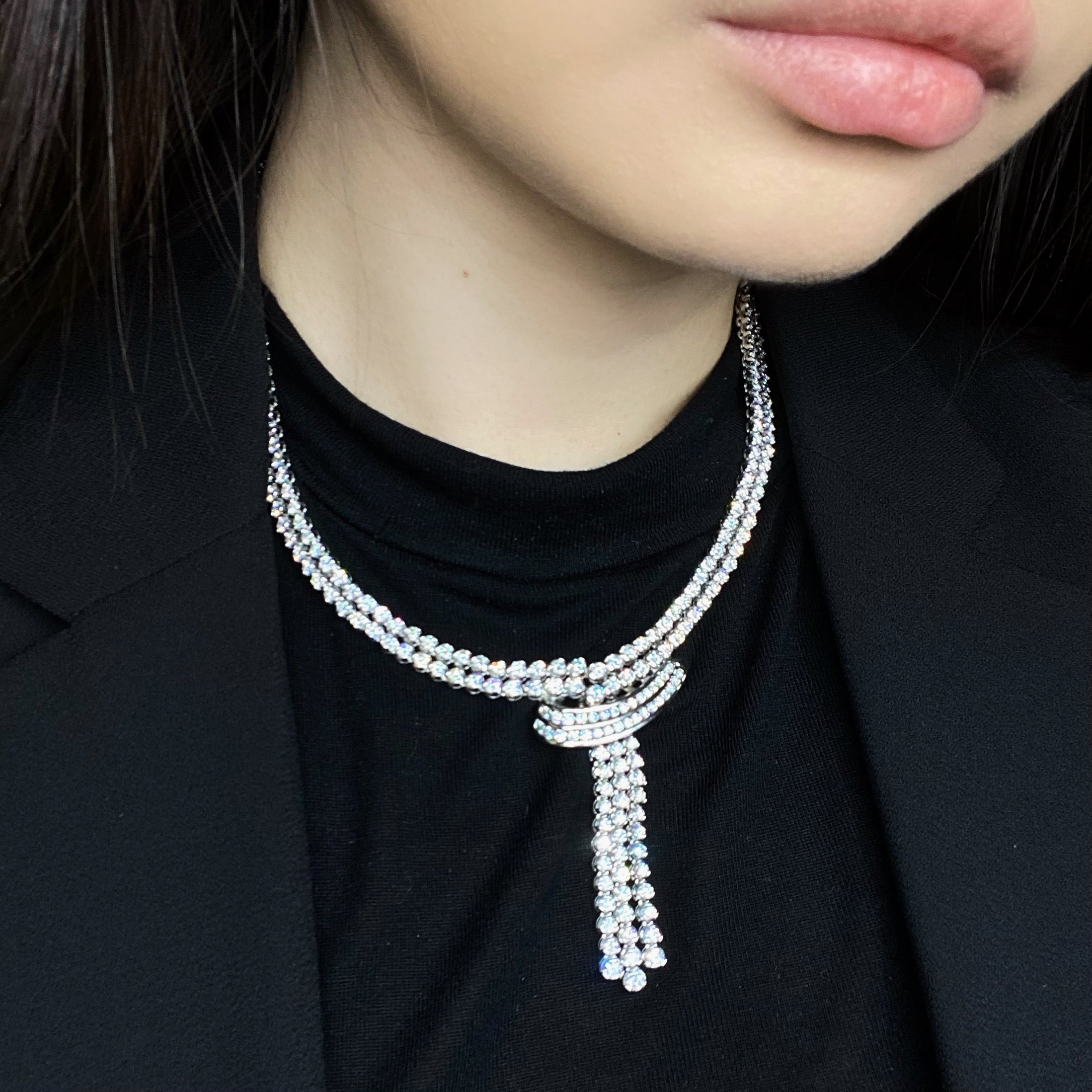 15.00ct. Diamond Necklace Set In 18K White Gold, Round Brilliant Cut