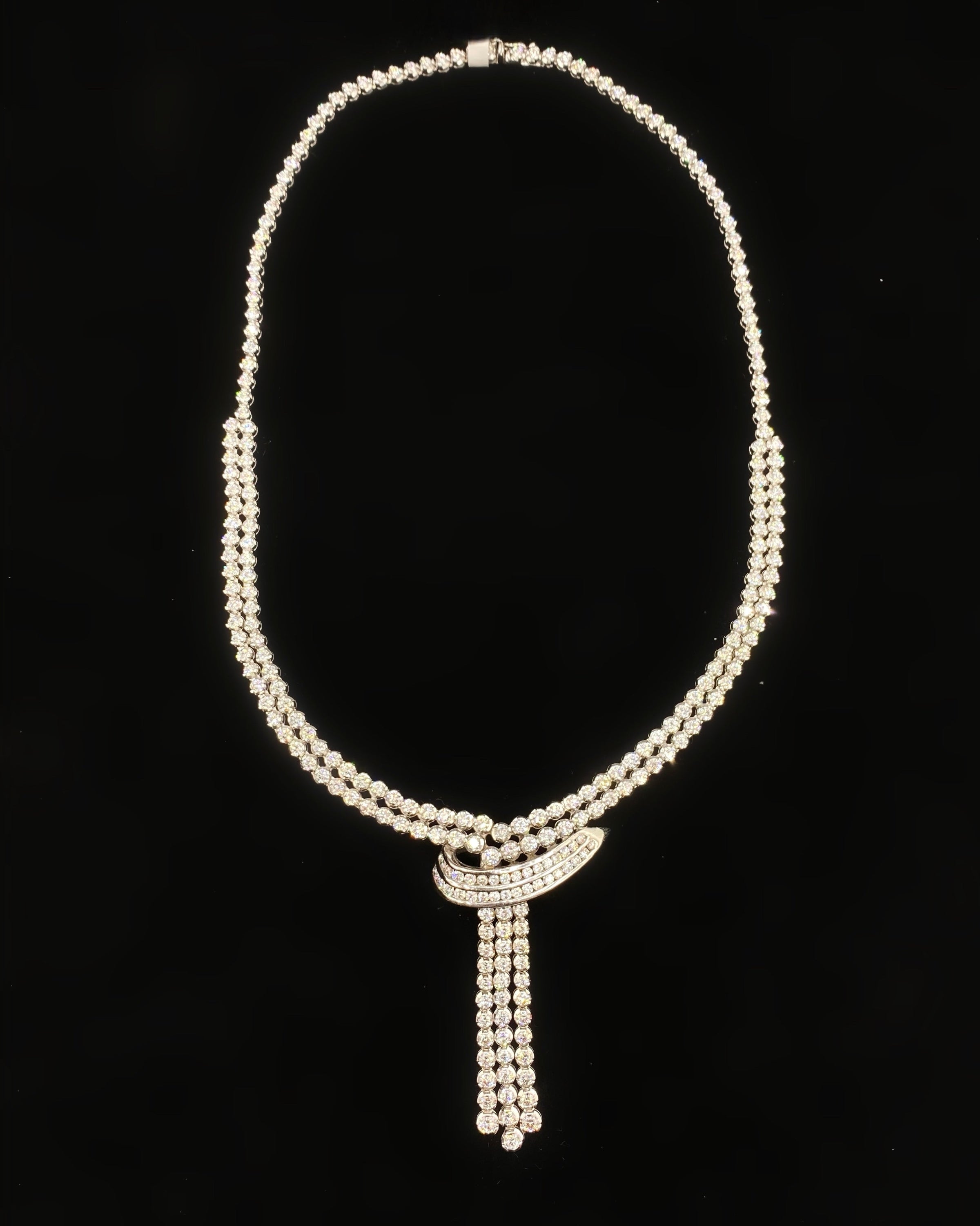 15.00ct. Diamond Necklace Set In 18K White Gold, Round Brilliant Cut