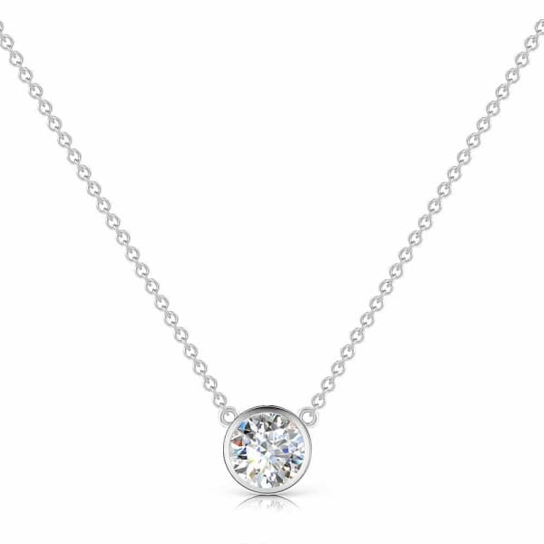 0.70ct. Single Stone Diamond Pendant Set In 14K White Gold, Round Brilliant Cut