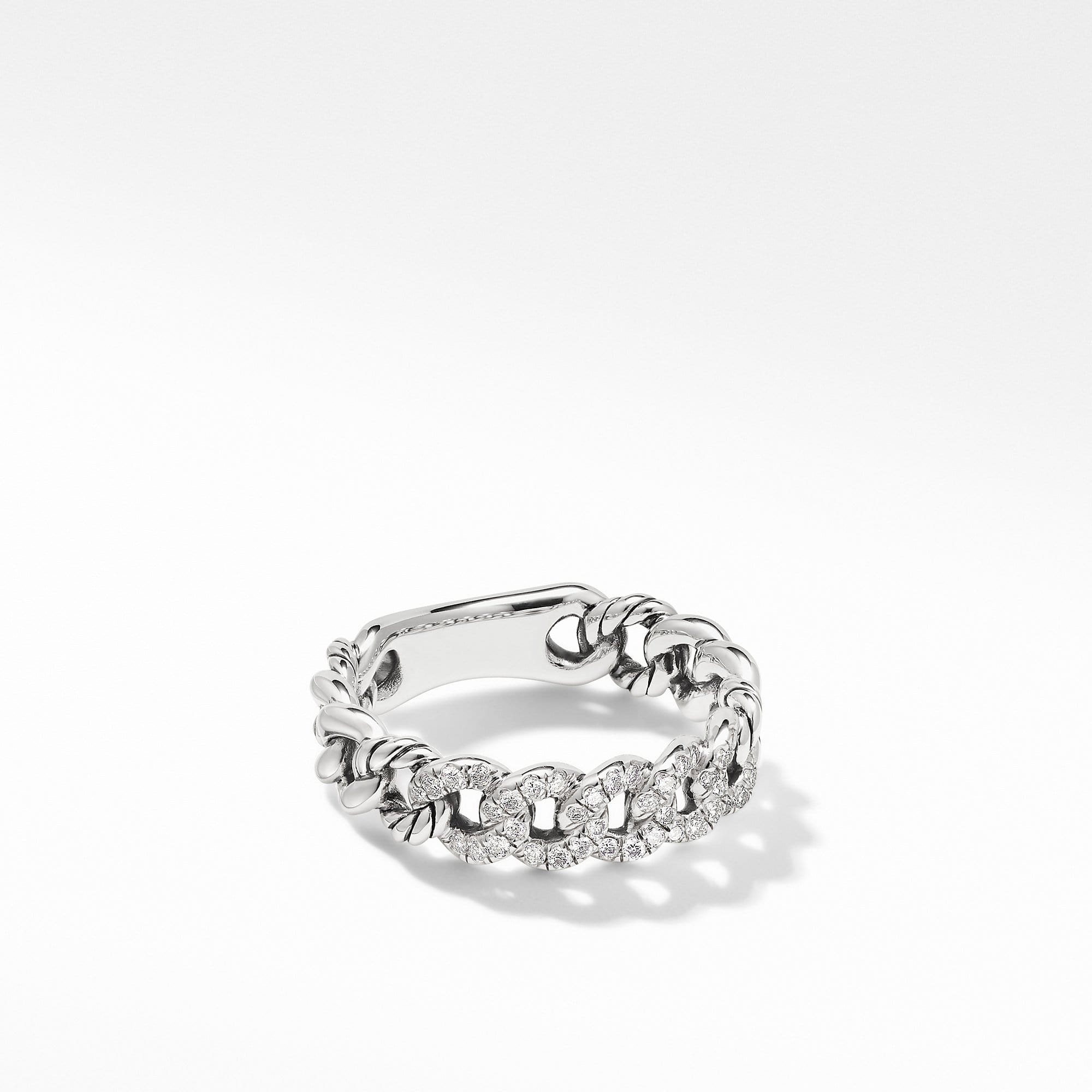 Belmont Curb Link Narrow Ring with  Pave Diamonds