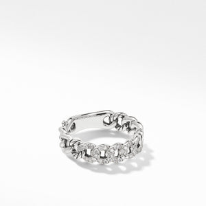 Belmont Curb Link Narrow Ring with  Pave Diamonds