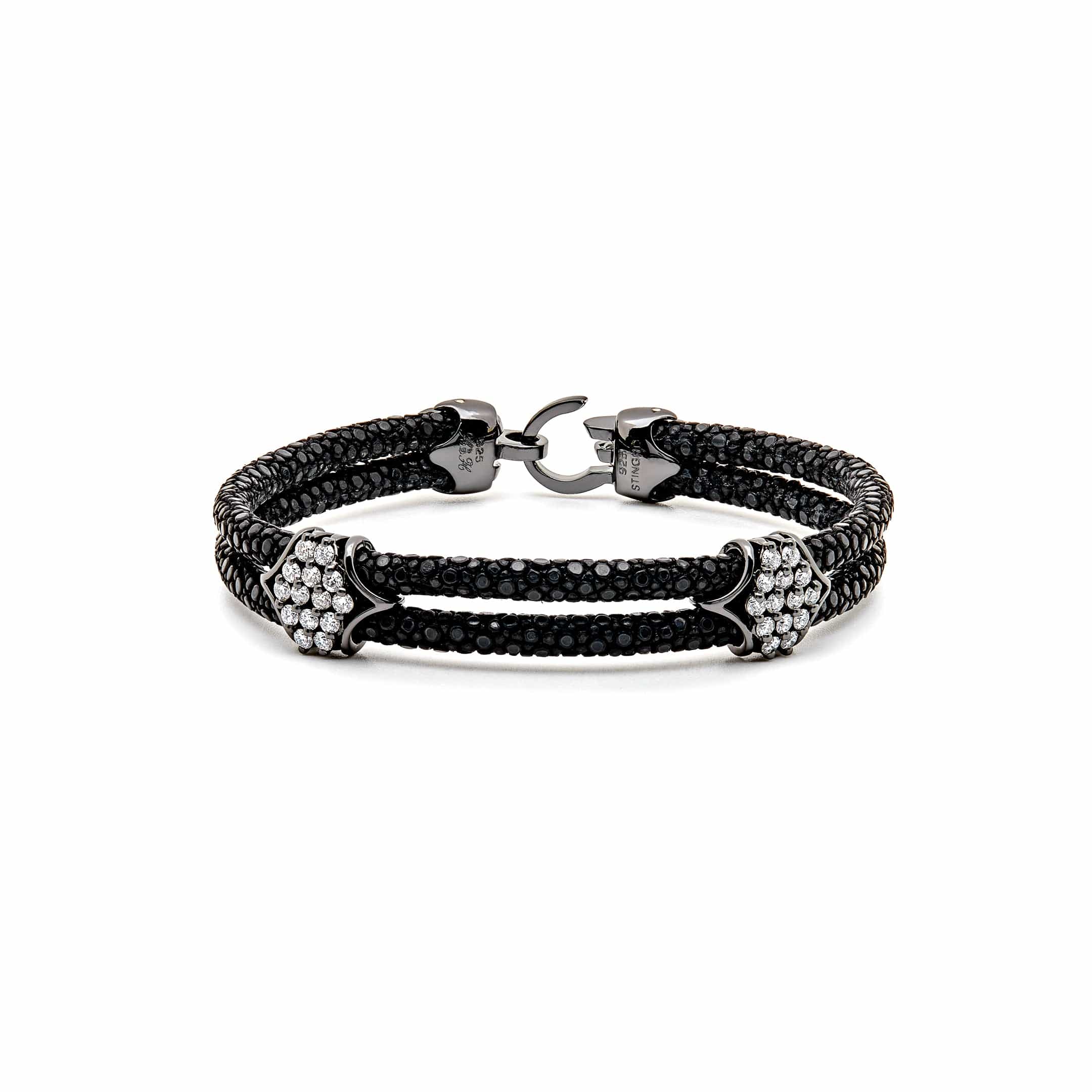 Black Platinum White Diamond Cluster Bracelet