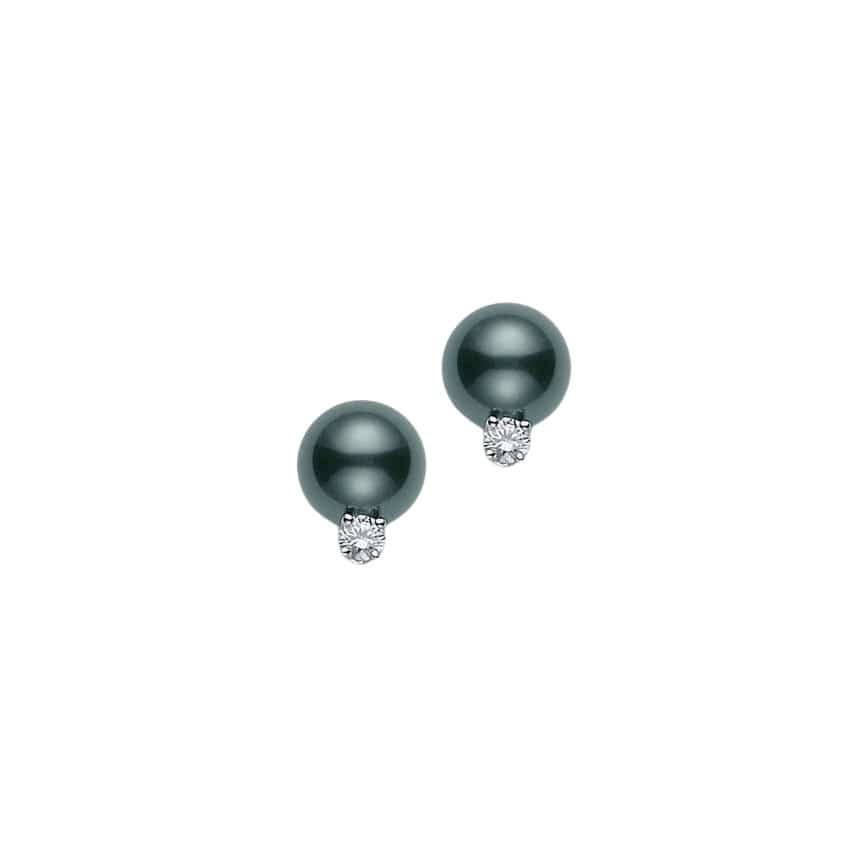 Black South Sea Cultured Pearl and Diamond Stud Earrings (10mm)