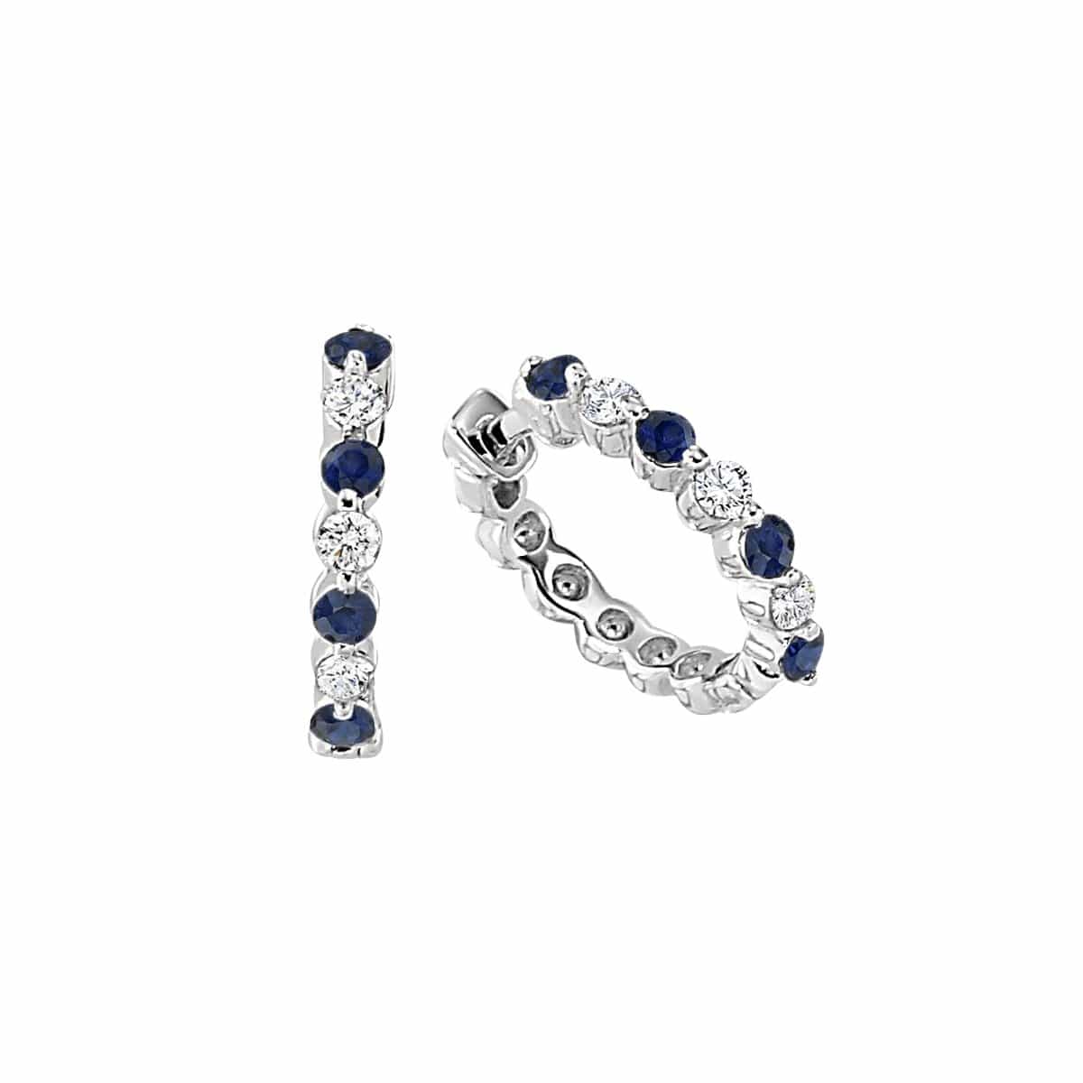 Blue Sapphire and Diamond Small Hoop Earrings
