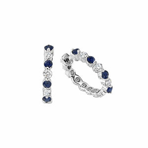 Blue Sapphire and Diamond Small Hoop Earrings