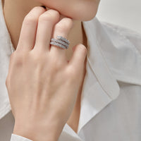 BVLGARI Serpenti Viper Thin Two-Coil Ring White Gold Full Pavé Diamond Set 357259