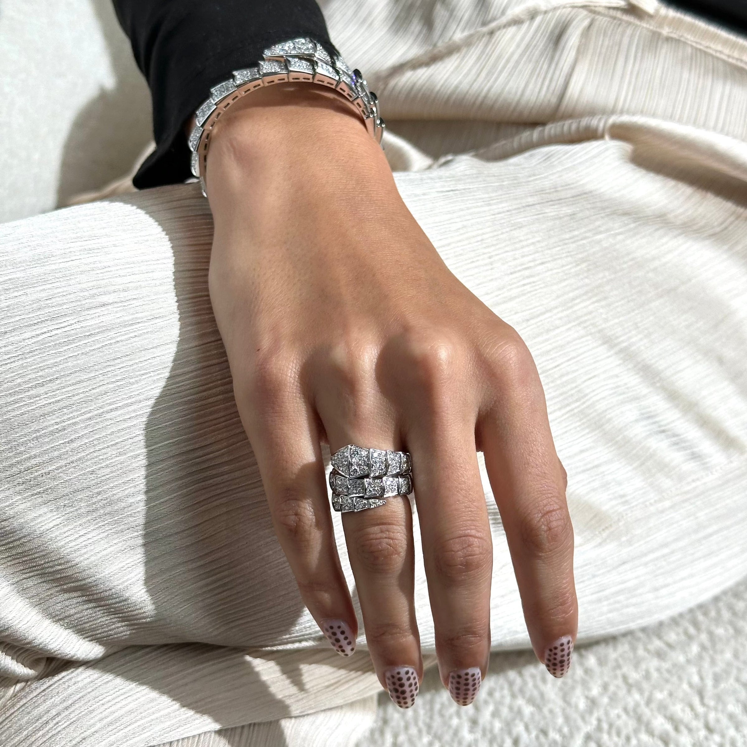 BVLGARI Serpenti Viper Two-Coil Ring White Gold Pavé Diamond 345226