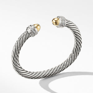 Cable Bracelet with Gold Dome and Diamonds
