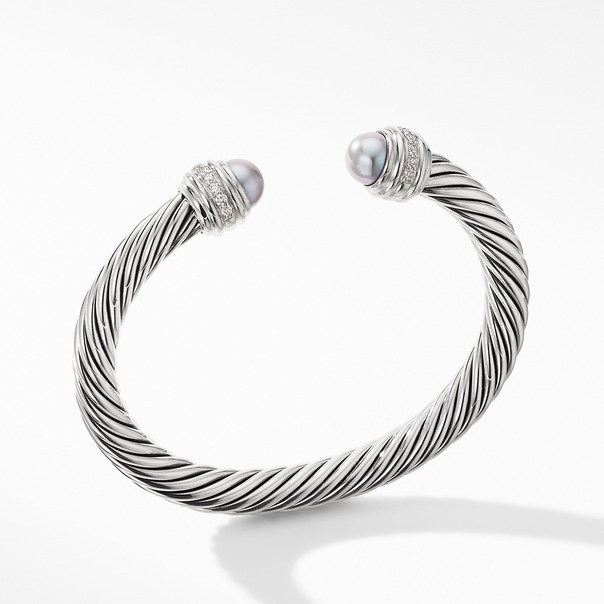 Cable Bracelet with Grey Pearls and  Pave Diamonds