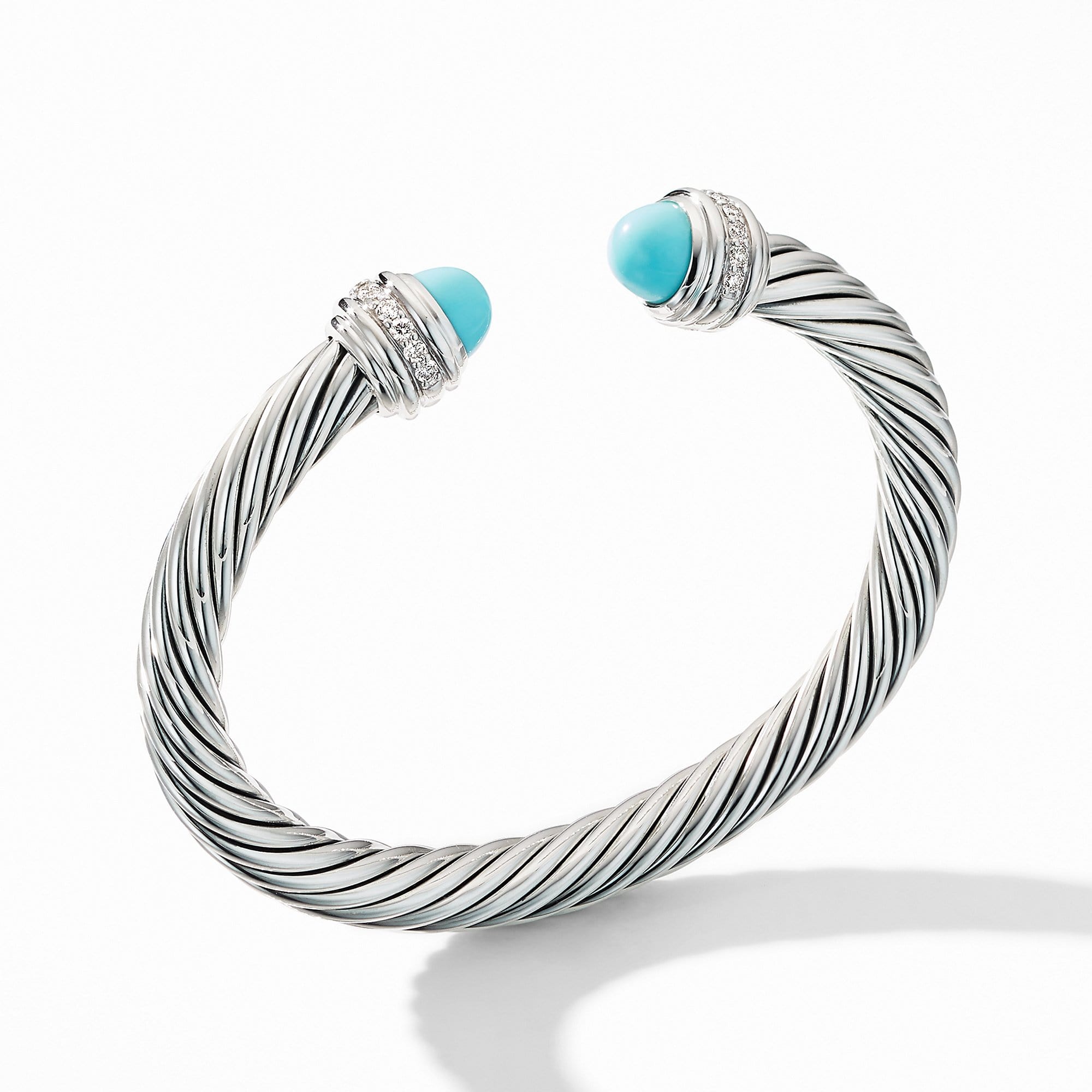 Cable Bracelet with Turquoise and  Pave Diamonds