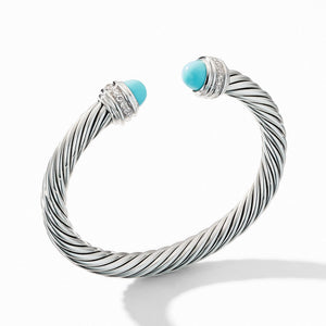 Cable Bracelet with Turquoise and  Pave Diamonds