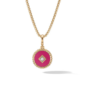 Cable Collectibles Hot Pink Enamel Charm in 18K Yellow Gold with Center Diamond
