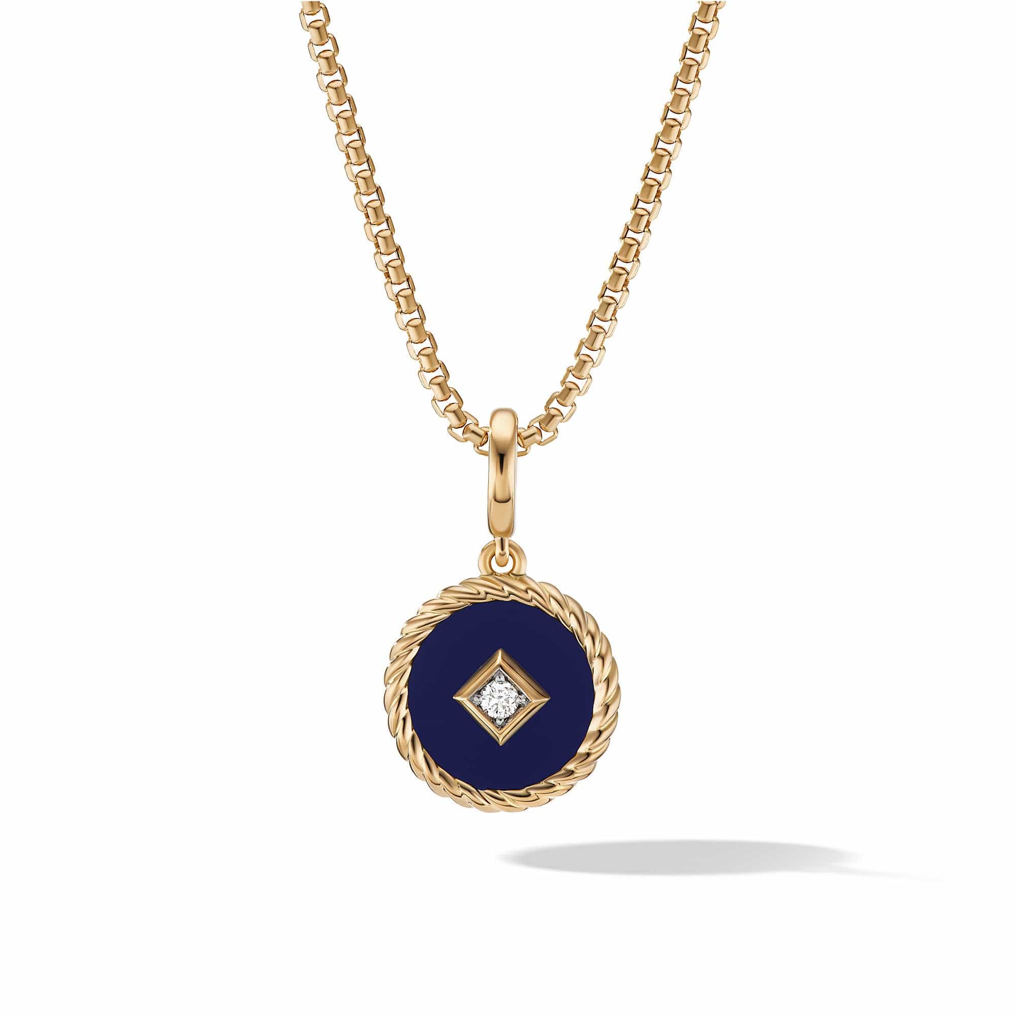 Cable Collectibles Navy Enamel Charm in 18K Yellow Gold with Center Diamond