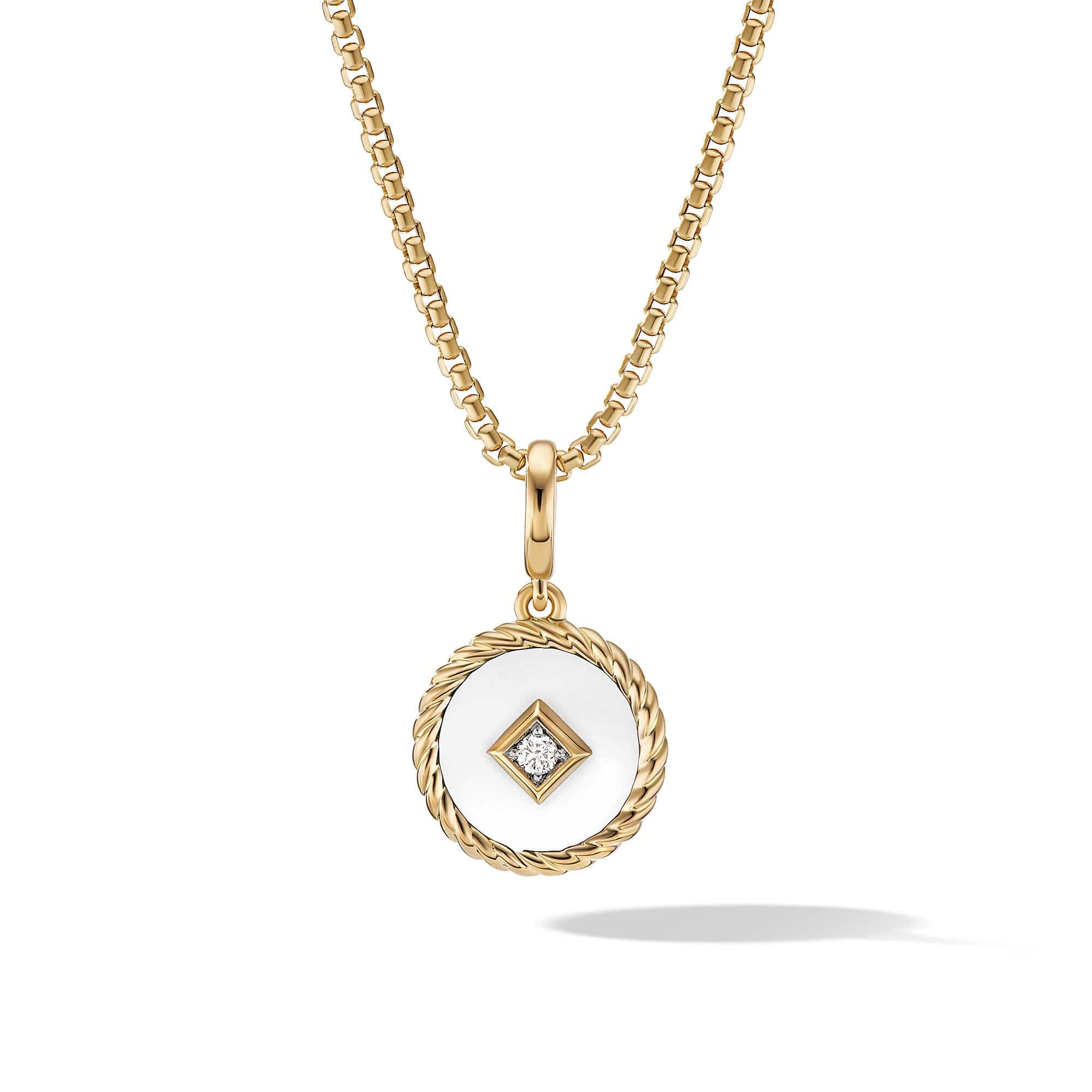 Cable Collectibles White Enamel Charm in 18K Yellow Gold with Center Diamond