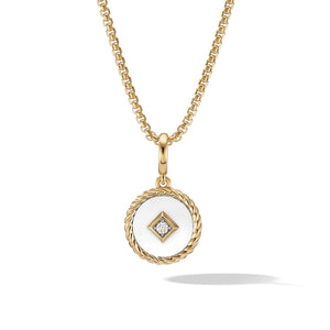 Cable Collectibles White Enamel Charm in 18K Yellow Gold with Center Diamond