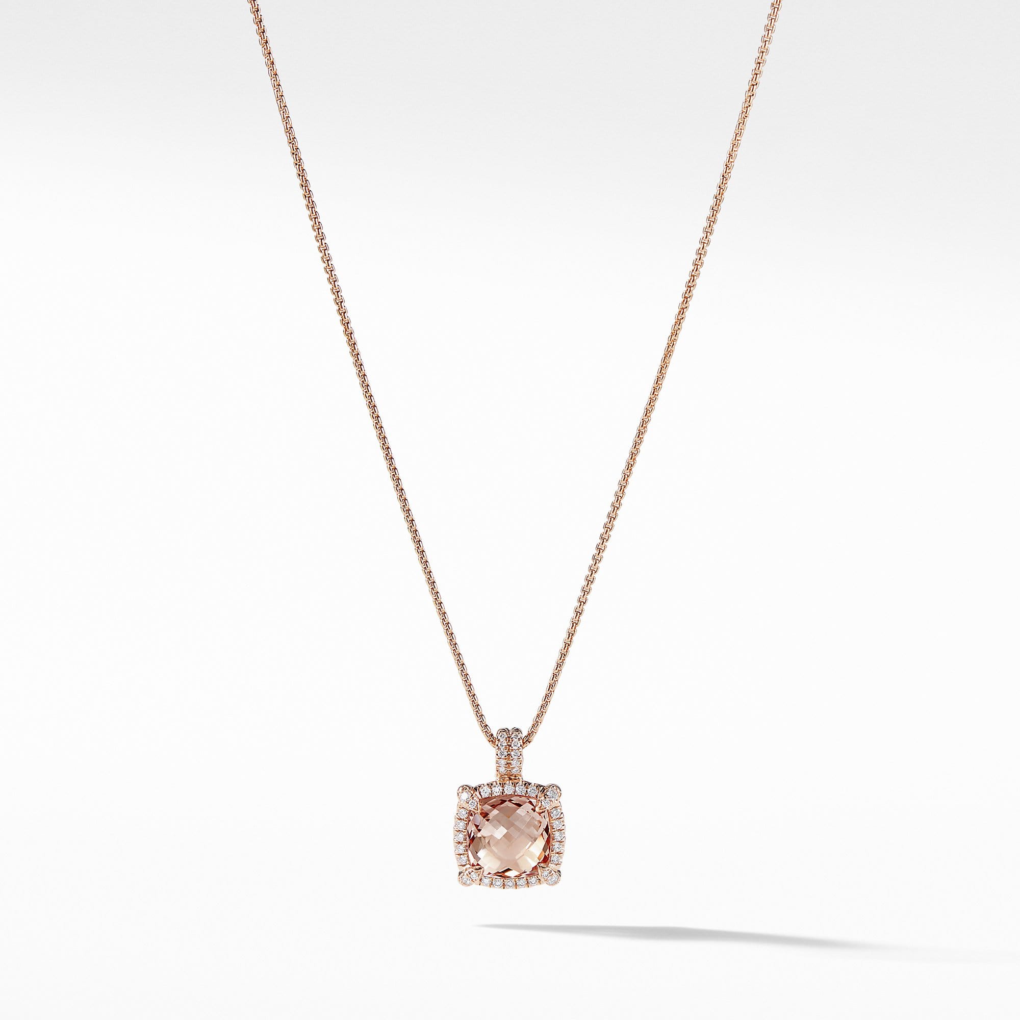 Châtelaine Pave Bezel Pendant Necklace in 18K Rose Gold with Morganite