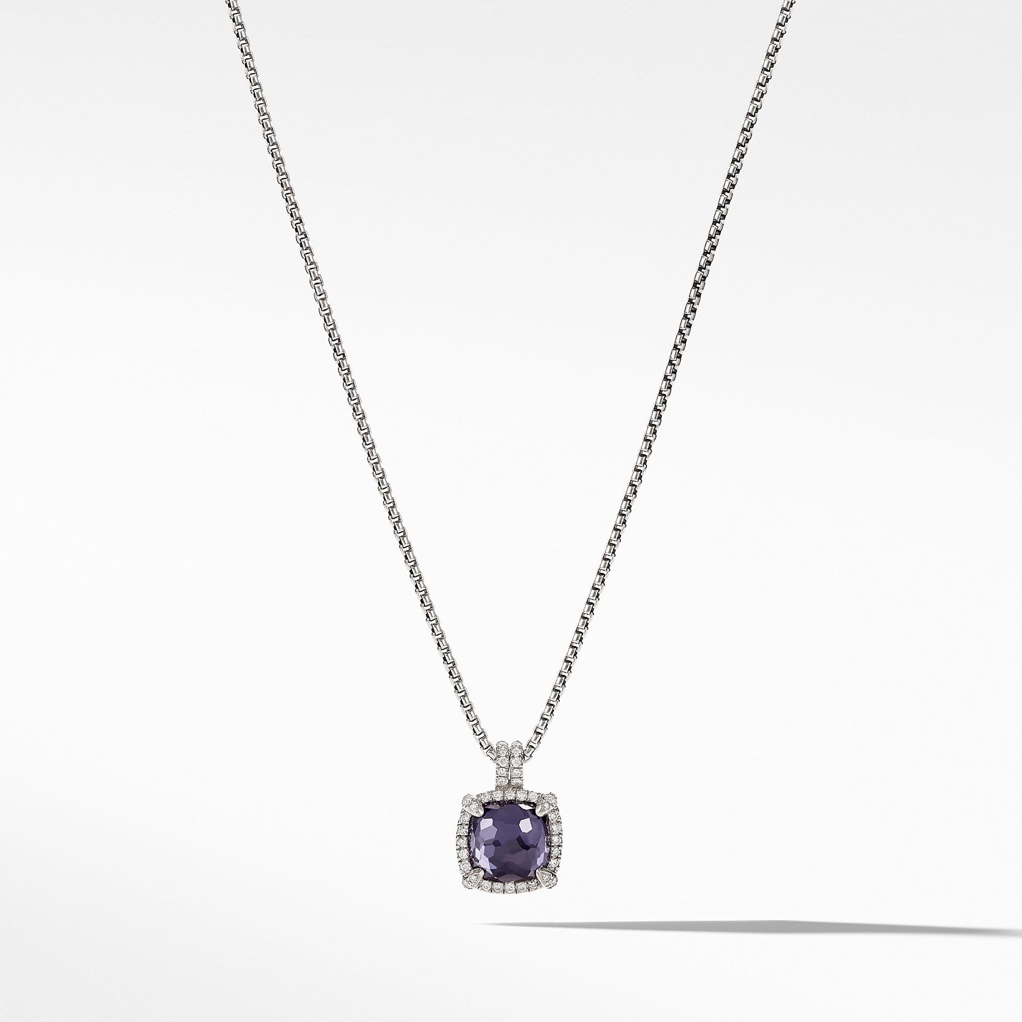 Chatelaine Pave Bezel Pendant Necklace with Black Orchard and Diamonds, 9mm