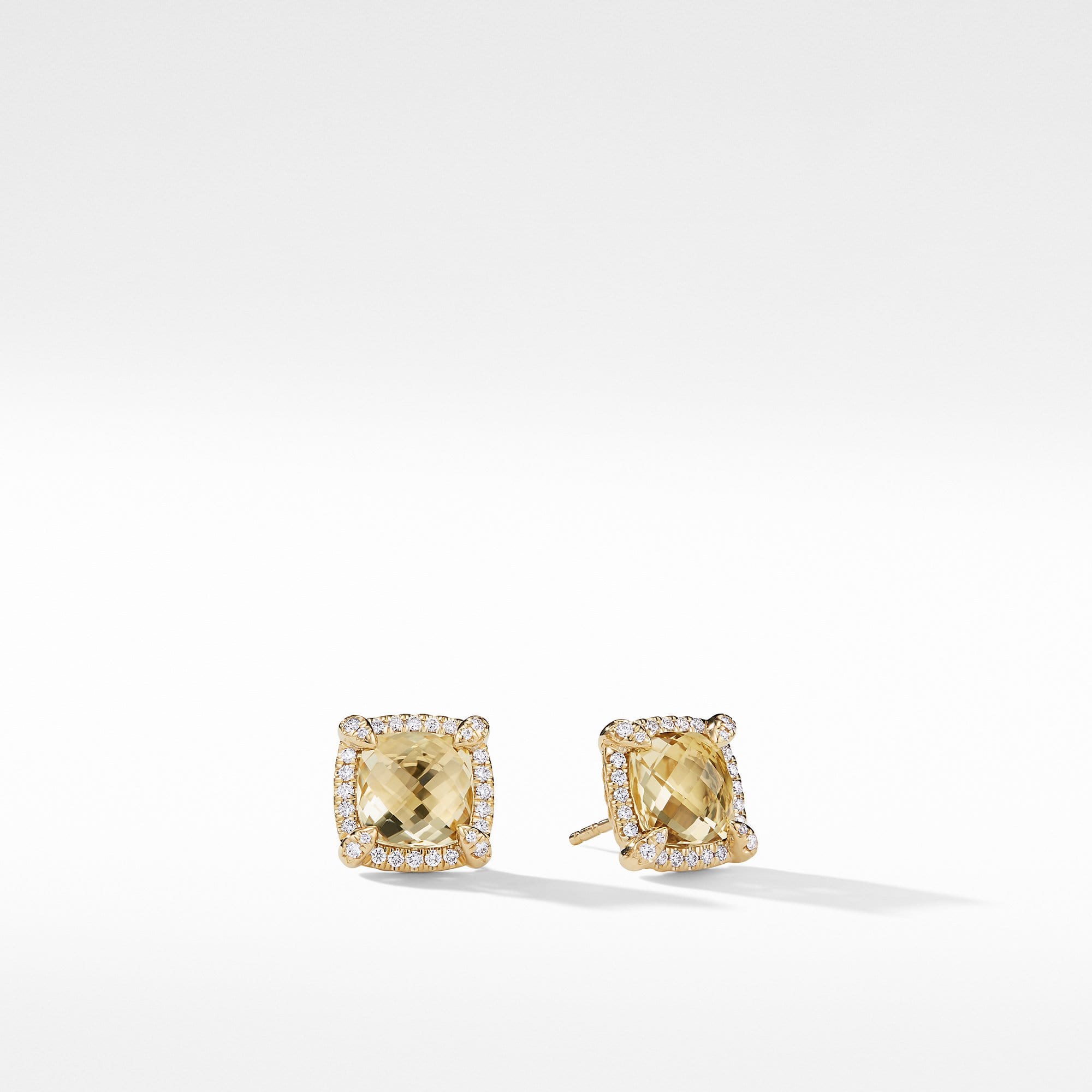 Chatelaine Pave Bezel Stud Earring with Champagne Citrine and Diamonds in 18K Gold,