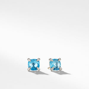 Chatelaine Stud Earrings with Blue Topaz and Diamonds mm