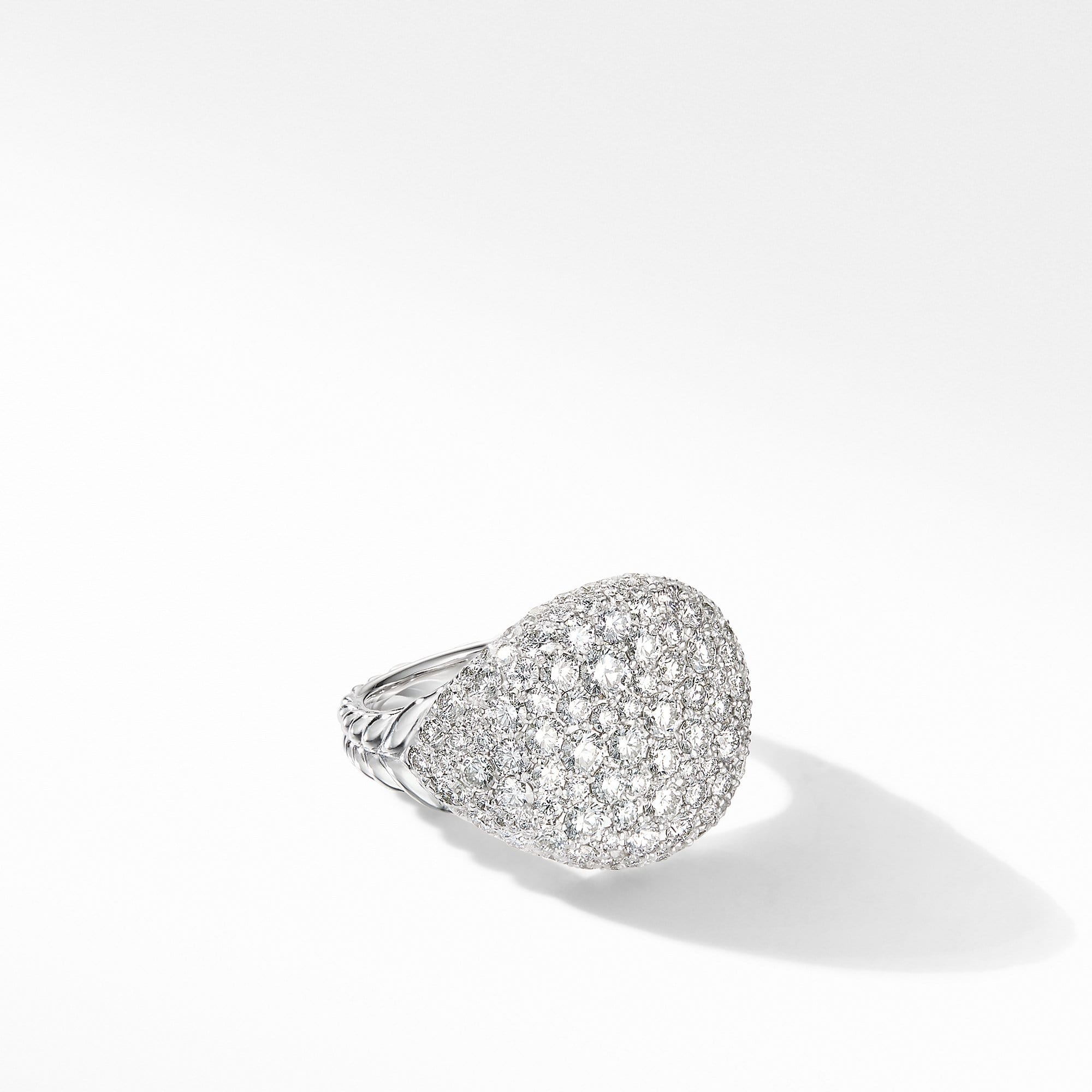 Chevron Pinky Ring in 18K White Gold with  Pave Diamonds