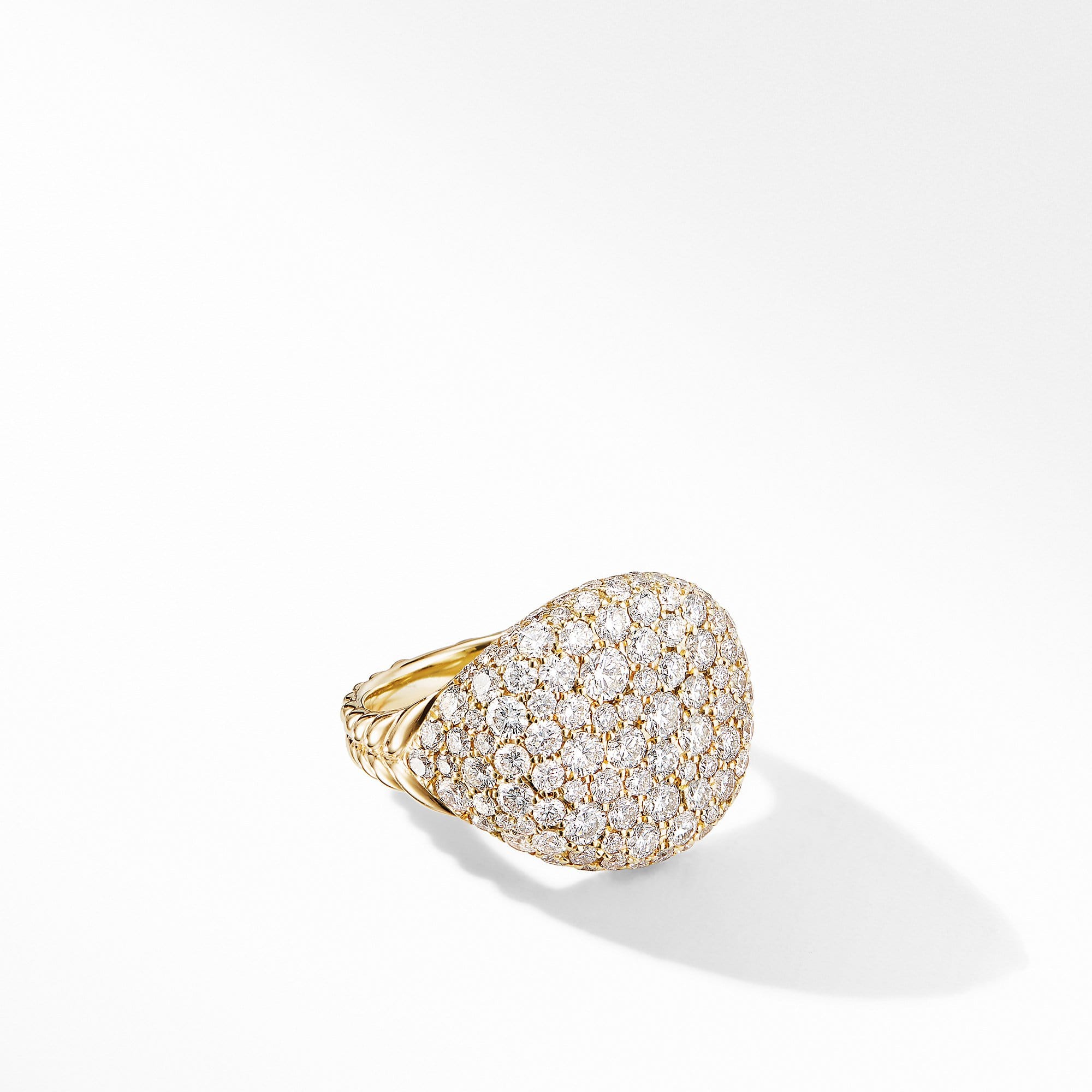 Chevron Pinky Ring in 18K Yellow Gold with  Pave Diamonds
