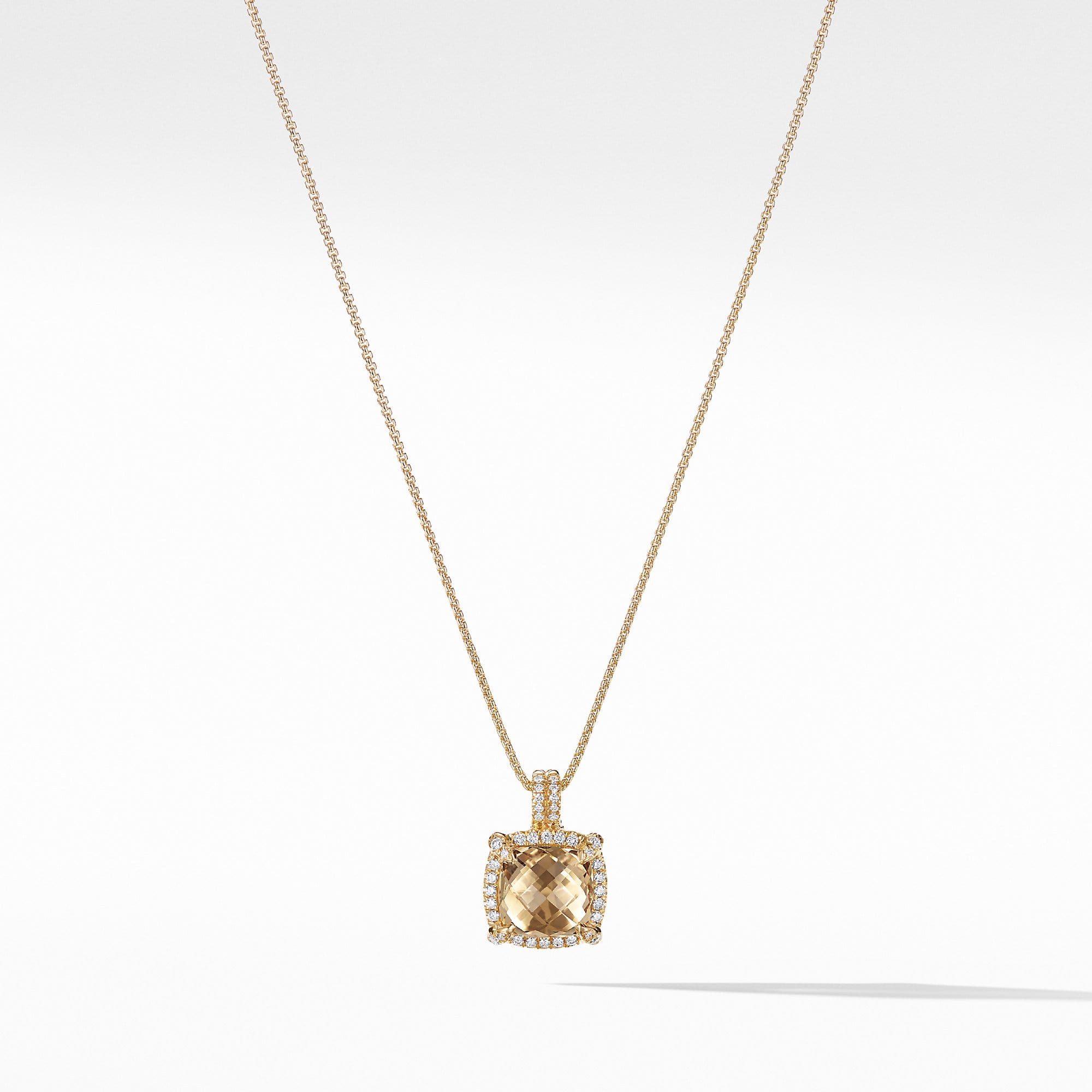 Pave Bezel Pendant Necklace with Champagne Citrine and Diamonds in 18K Gold mm