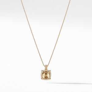 Pave Bezel Pendant Necklace with Champagne Citrine and Diamonds in 18K Gold mm