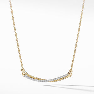 Crossover Bar Necklace in 18K Gold with Diamonds