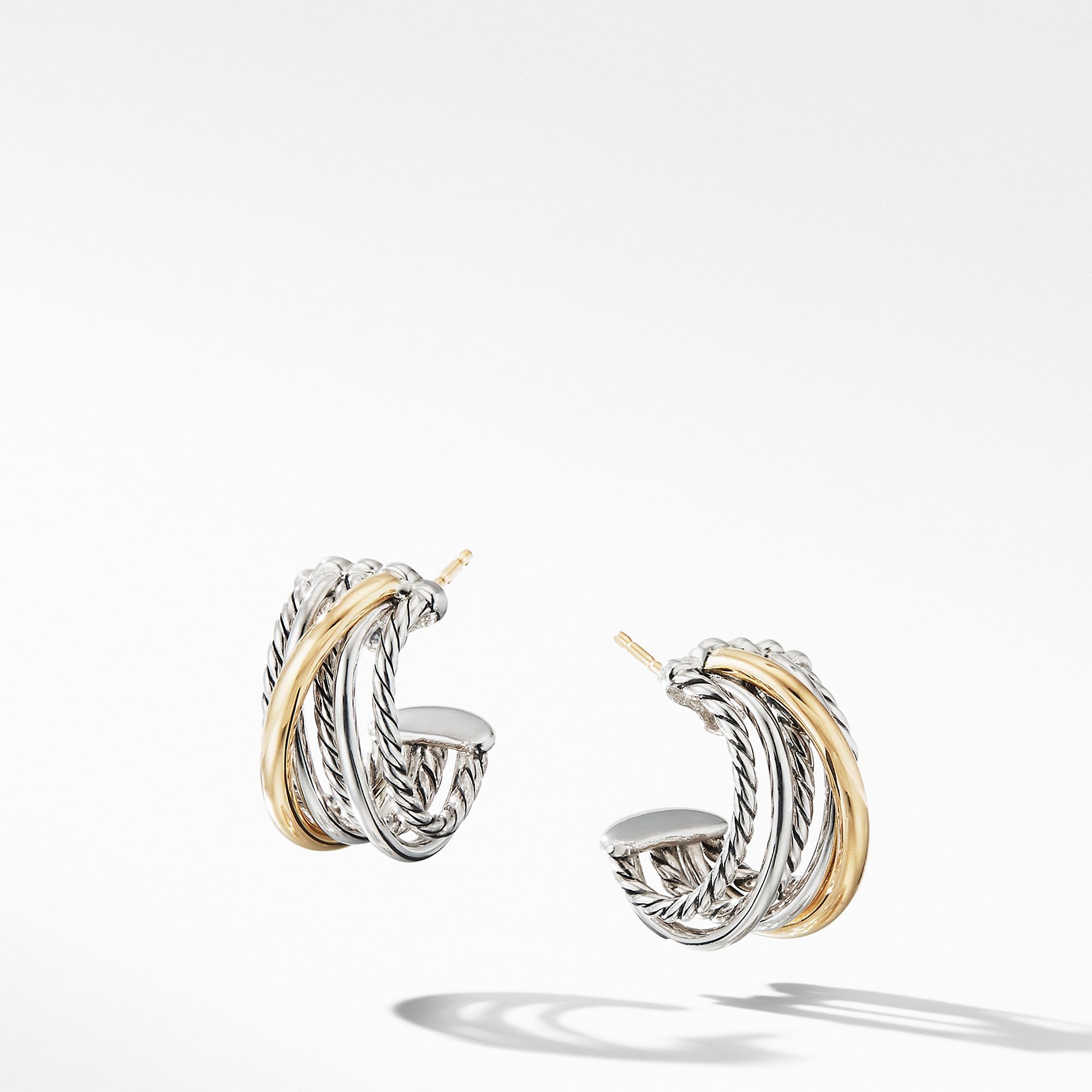 Crossover Huggie Hoop Earrings with 18K Yellow Gold
