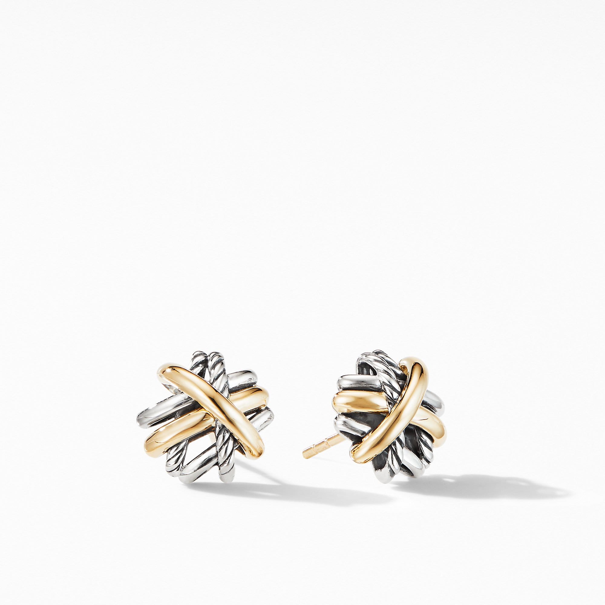 Crossover Stud Earrings with 18K Yellow Gold