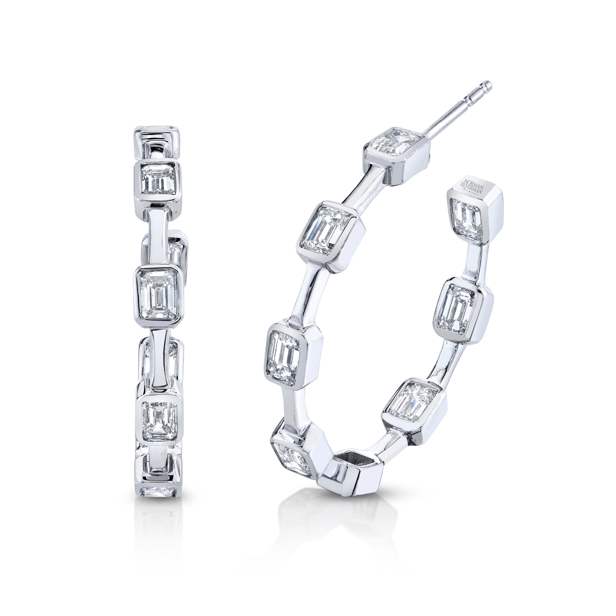 Emerald Cut Diamond Bezel Set Earrings