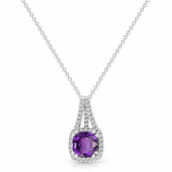 0.16ct. Diamond 2ct Amethyst Pendant Set In 18K White Gold, Cushion Cut