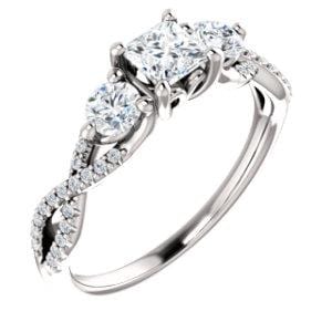 Custom 10K White  4x4 mm Square Engagement Ring Mounting